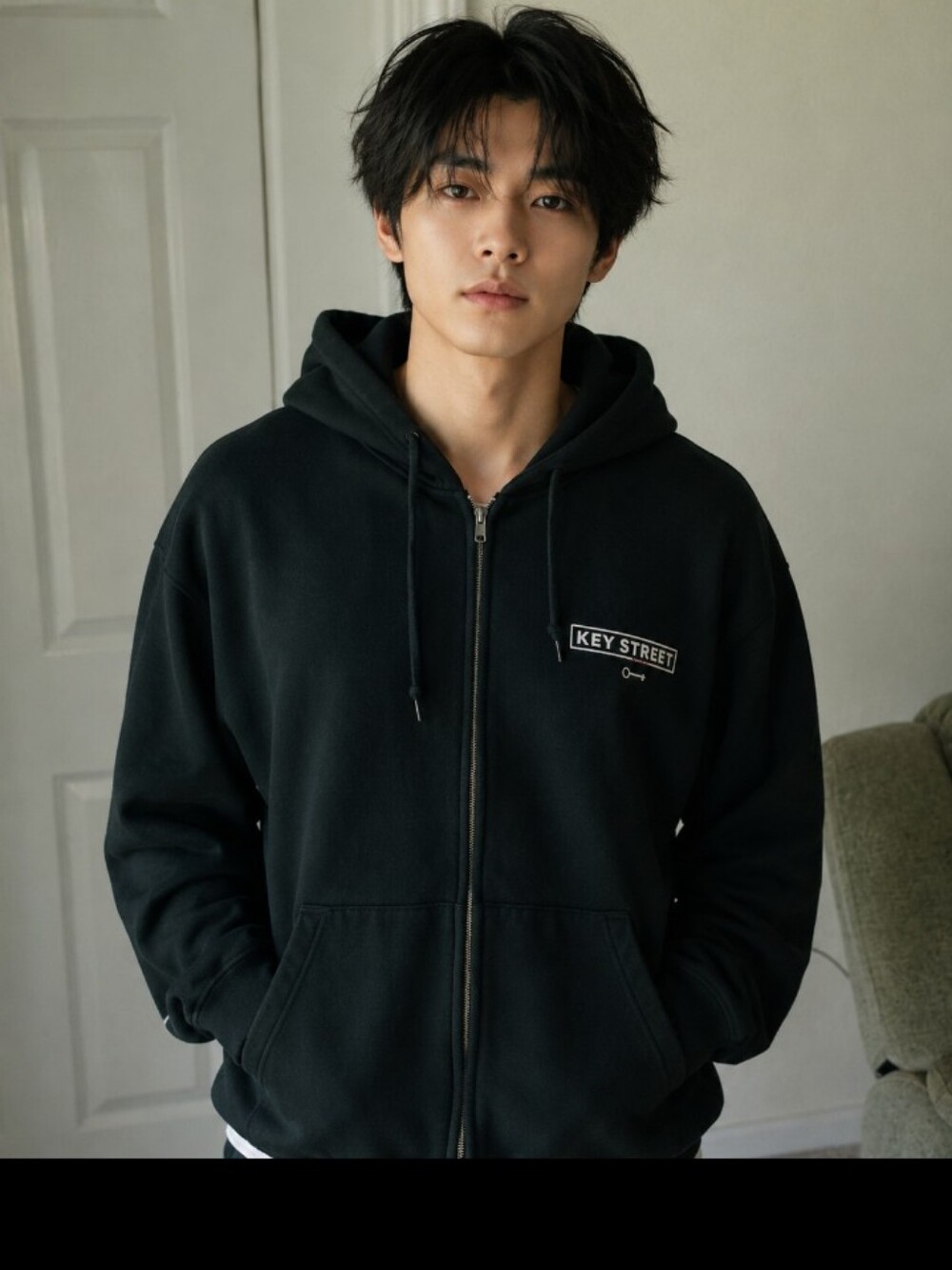 Key Street Black Zip-Up with Graphics, Hoodie Jacket for Men XL